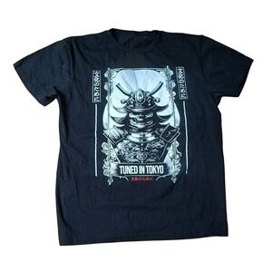 Tuned In Tokyo T Shirt Mens Medium Black Samurai Graphic JDM Short Sleeve 501